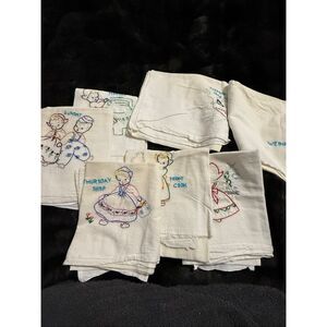 Vintage Embroidered 7 Days of the week Dutch Girl tea dish towels Complete Set